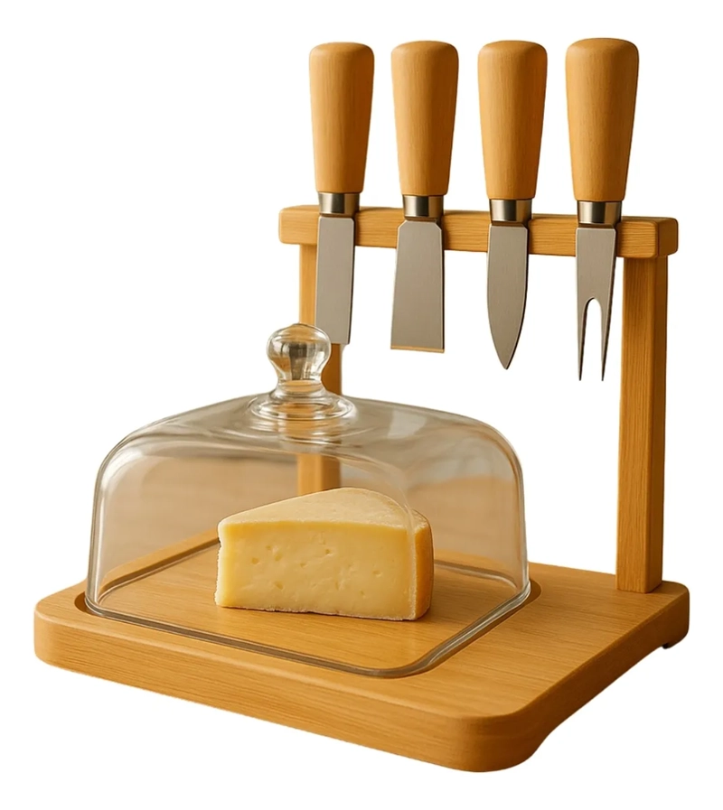 TABLA PARA QUESO PICOTEO CUPULA VIDRIO QUESO 4 CUCHILLO TABLA PARA QUESOS MARRON - 1
