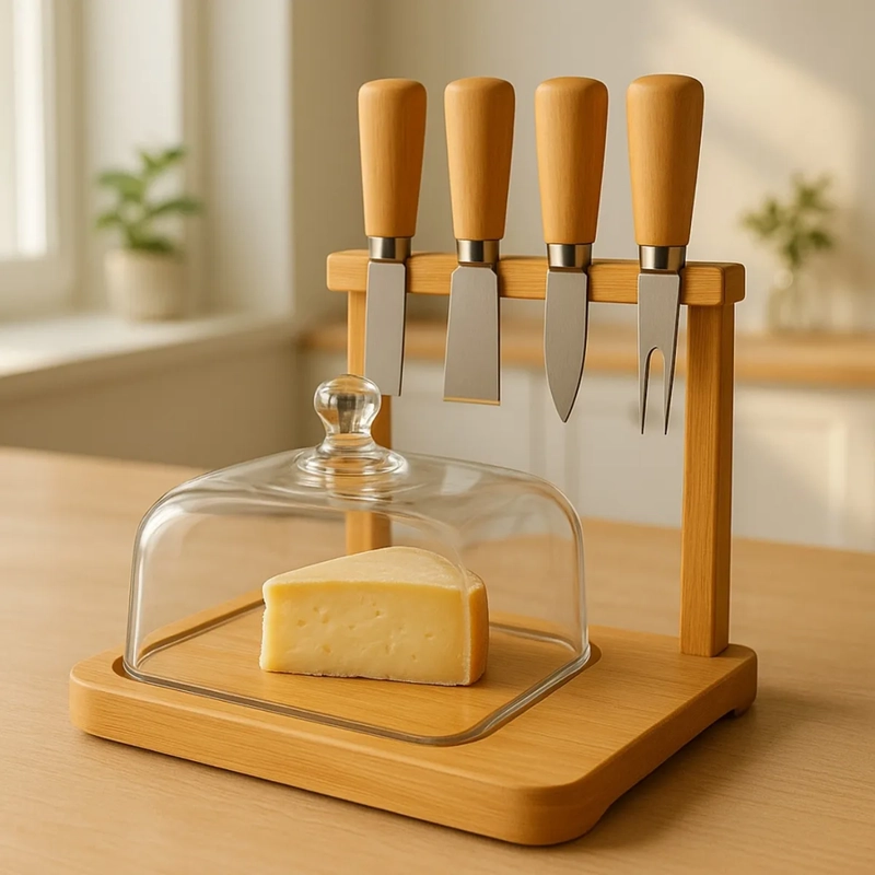 TABLA PARA QUESO PICOTEO CUPULA VIDRIO QUESO 4 CUCHILLO TABLA PARA QUESOS MARRON - 4