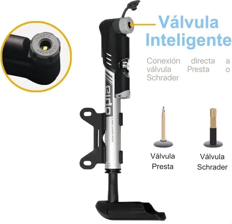 BOMBIN DE BICICLETA CON MANOMETRO (2-WAY DOBLE ACCION) PLATEADO - 2