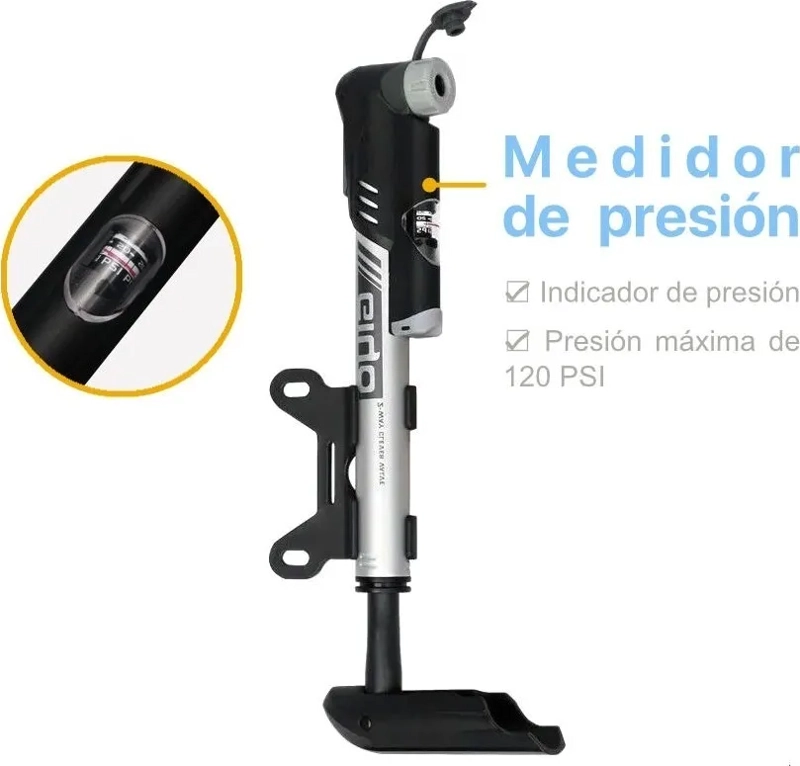 BOMBIN DE BICICLETA CON MANOMETRO (2-WAY DOBLE ACCION) PLATEADO - 4