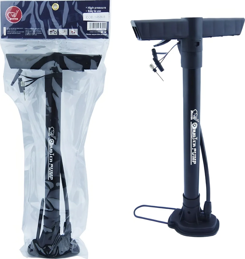 BOMBIN INFLADOR MINI BUSTER PUMP METALICO BICICLETA PELOTAS COLOR NEGRO - 1