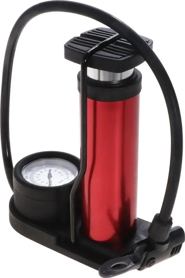 BOMBA INFLADOR DE PIE P/NEUMATICOS BICI MOTOS PELOTAS CARROS COLOR ROJO - 1