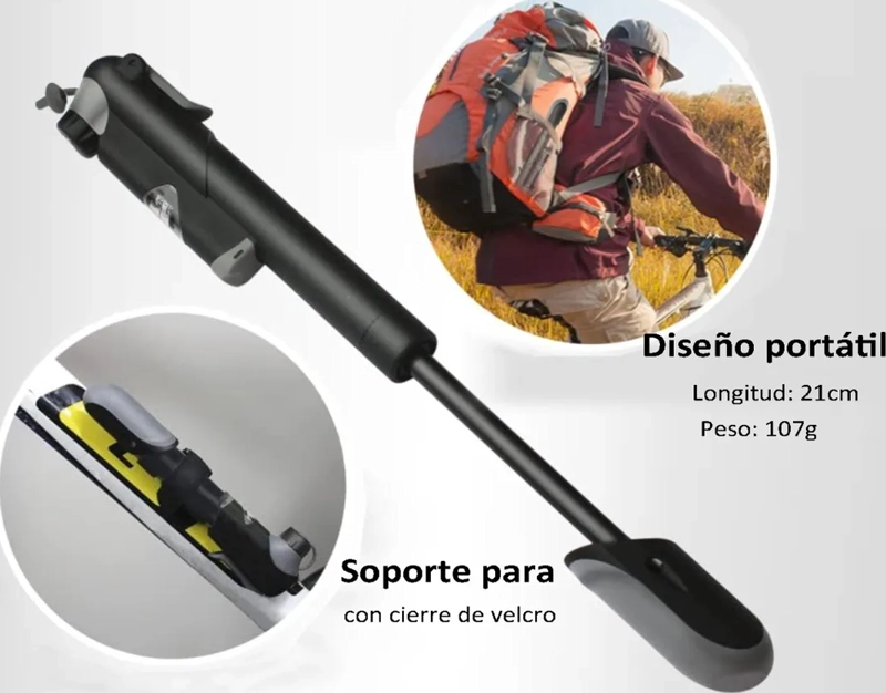 MINI BOMBINES PORTATIL PARA BICICLETA CON MANOMETRO 120PSI - 3