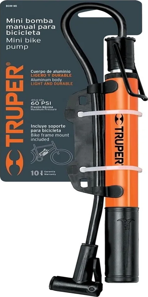 BOMBIN MINI DE ALUMINIO DOMESTICO 28CM TRUPER BOM-MI NARANJA/NEGRO - 1