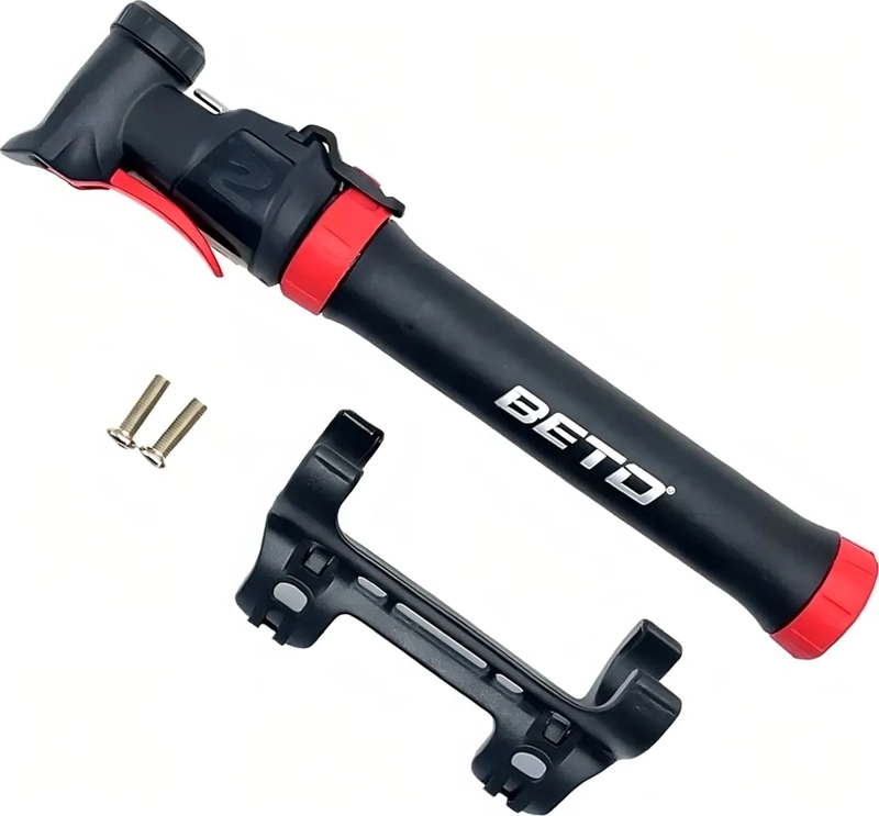 MINIBOMBA DE AIRE PARA BICICLETA CON BOQUILLA TIPO BOLA BETO DE DOBLE ACCION, COLOR NEGRO - 1
