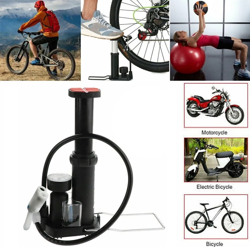 BOMBIN PIE BICICLETA PORTATIL INFLADOR BALON MOTO ACCESORIOS PLATEADO - 1