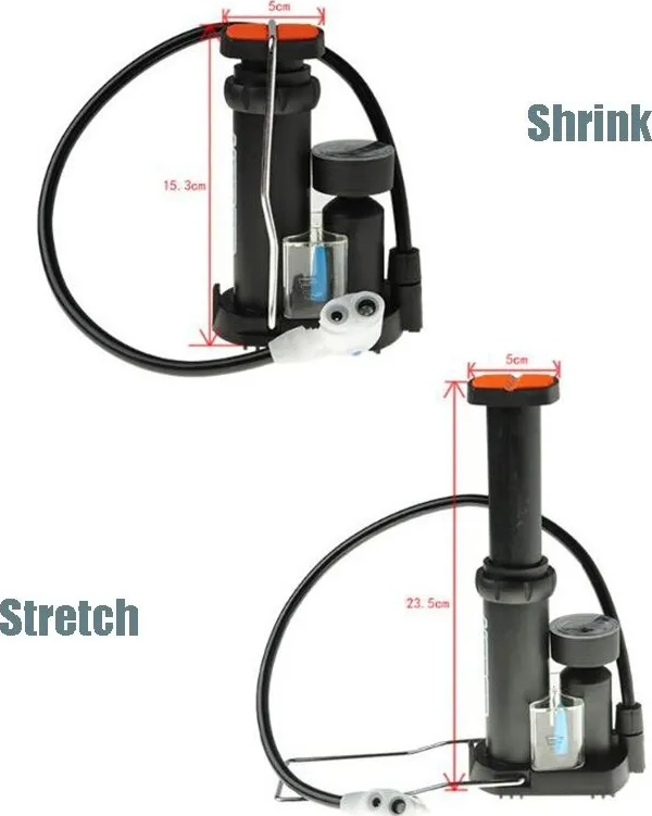 BOMBIN PIE BICICLETA PORTATIL INFLADOR BALON MOTO ACCESORIOS PLATEADO - 2