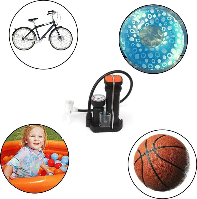 BOMBIN PIE BICICLETA PORTATIL INFLADOR BALON MOTO ACCESORIOS PLATEADO - 3