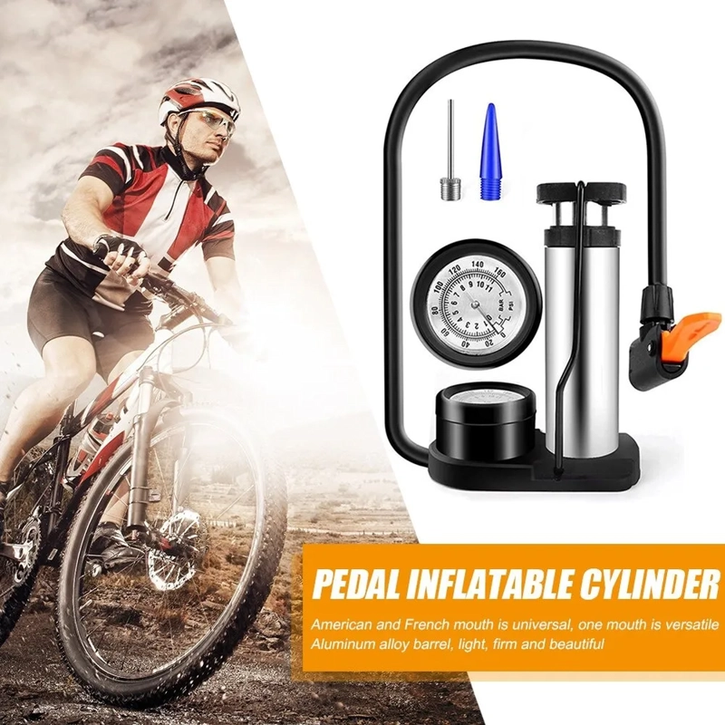 BOMBIN PIE BICICLETA PORTATIL INFLADOR BALON MOTO ACCESORIOS PLATEADO - 8