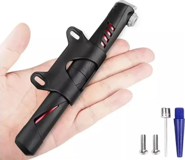 MINI BOMBIN DE MANO LIVIANO PVC-ALUMINIO 120 PSI CON SOPORTE COLOR NEGRO Y AZUL - 3