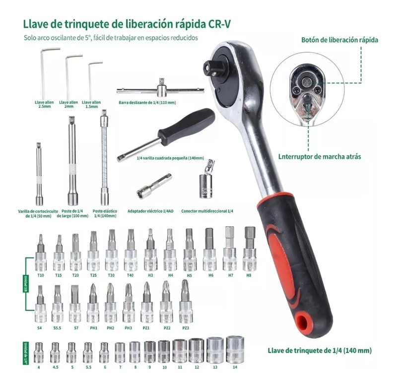 JUEGO DE HERRAMIENTAS MECANICAS REPARACION AUTO 46PCS EN CAJ - 4