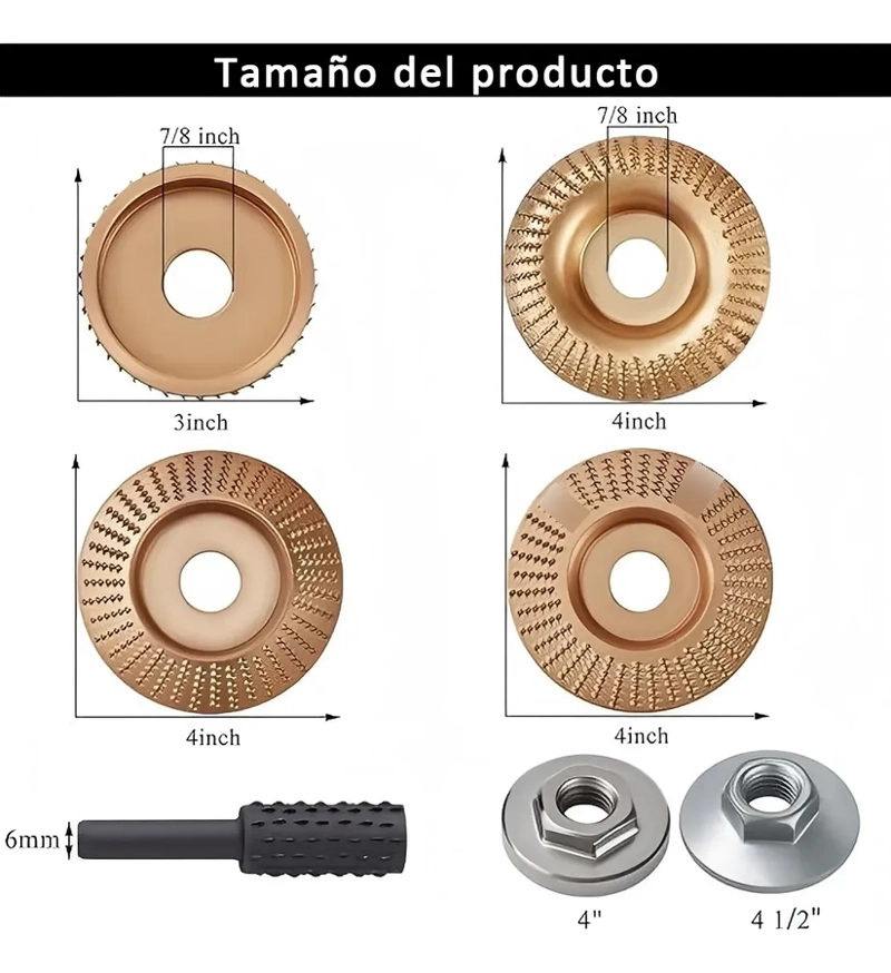 JUEGO DE 4 DISCOS PARA TALLAR MADERA+JUEGO DE 5 ESCOFINAS MARRON CLARO - 1