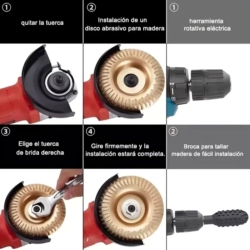 JUEGO DE 4 DISCOS PARA TALLAR MADERA+JUEGO DE 5 ESCOFINAS MARRON CLARO - 2