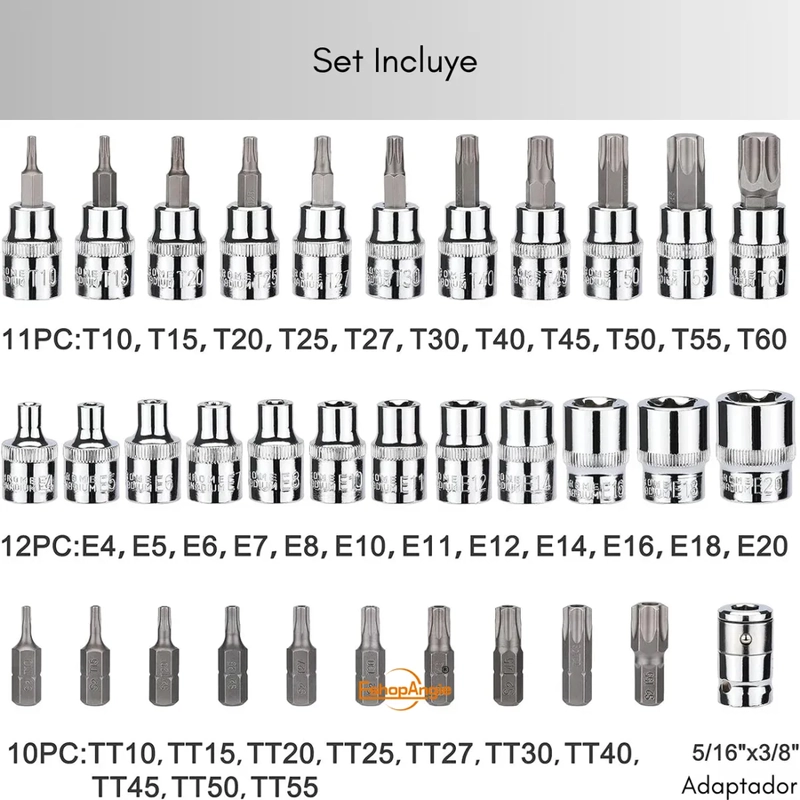 JUEGO DADOS TORX ESTRELLA 3/8 HEMBRA MACHO 34 PCS - 4