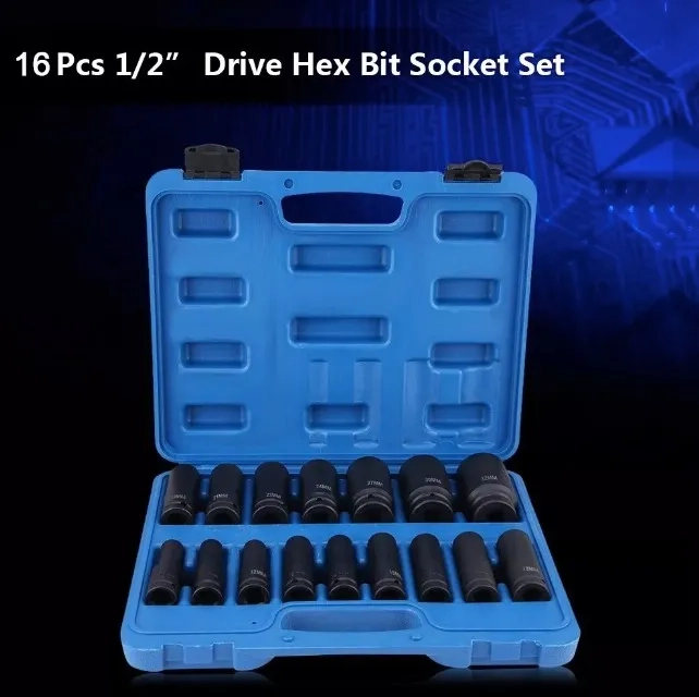 SET KIT JUEGO DADOS IMPACTO 1/2 16 PIEZAS DE 10 A 32MM NEGRO - 2