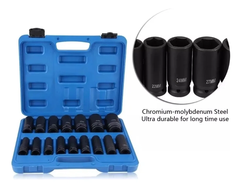 SET KIT JUEGO DADOS IMPACTO 1/2 16 PIEZAS DE 10 A 32MM NEGRO - 3