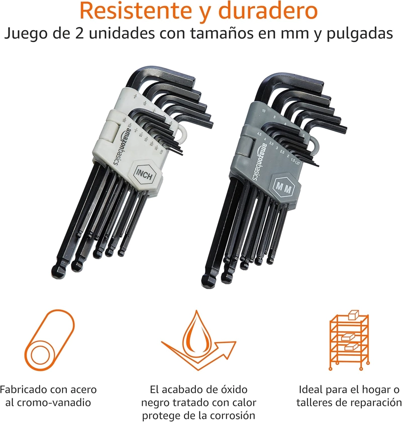 JUEGO LLAVES HEXAGONALES 30 PZS METRICO / PULGADAS HOTECHE COLOR NARANJA CLARO - 1