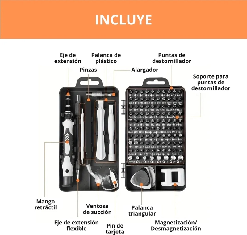 JUEGO KIT SET DESTORNILLADORES PRECISION 115 EN 1 TELEFONO - 8