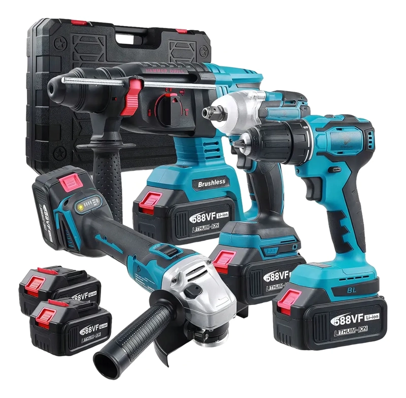 KIT DE HERRAMIENTAS ELE CTRICAS COMBINADAS INALAMBRICAS 4 PCS COLOR AZUL - 6