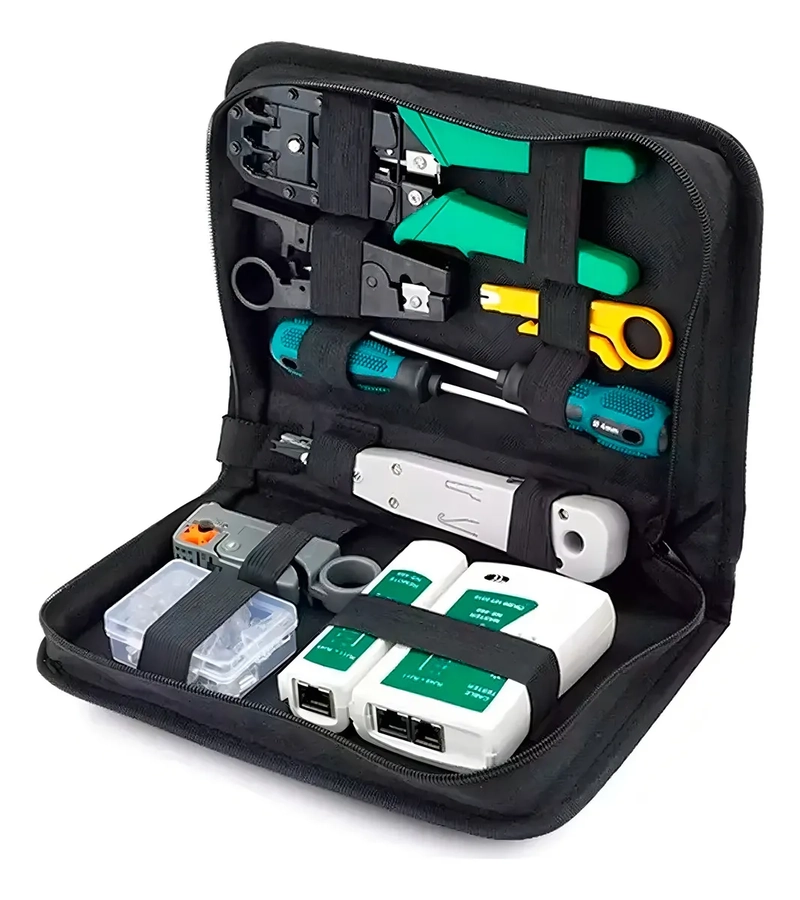 KIT HERRAMIENTAS CABLEADO TESTER RJ45 UTP LAN CRIMPEADORA COLOR NEGRO - 1