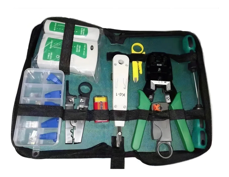 KIT HERRAMIENTAS CABLEADO TESTER RJ45 UTP LAN CRIMPEADORA COLOR NEGRO - 2