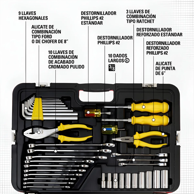 CAJA JUEGO DE HERRAMIENTAS 150 PIEZAS STANLEY RACING COLOR MANGO AMARILLO - 4