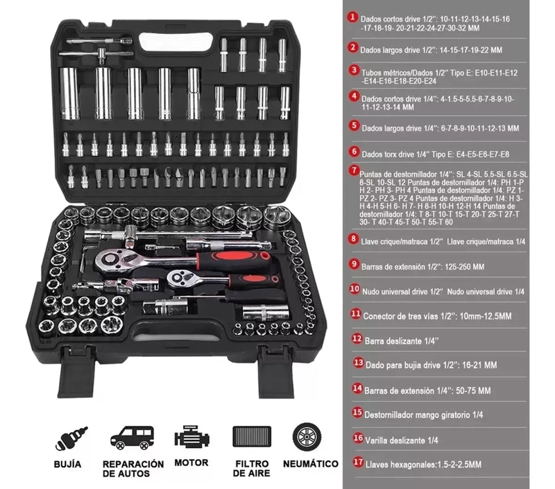 SET DE CAJAS DE HERRAMIENTAS DE DADOS DE 108 PIEZAS DE CRV NEGRO - 2