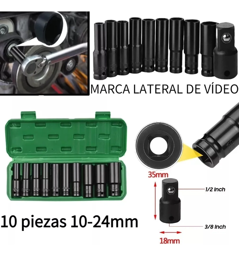 JUEGO HERRAMIENTAS LLAVE VASO KIT MECANICAS DADOS 10PZS VERDE MUSGO - 2