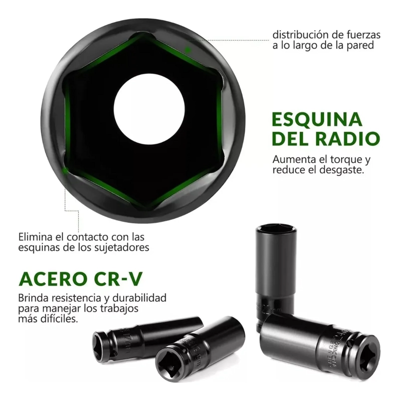 JUEGO HERRAMIENTAS LLAVE VASO KIT MECANICAS DADOS 10PZS VERDE MUSGO - 5