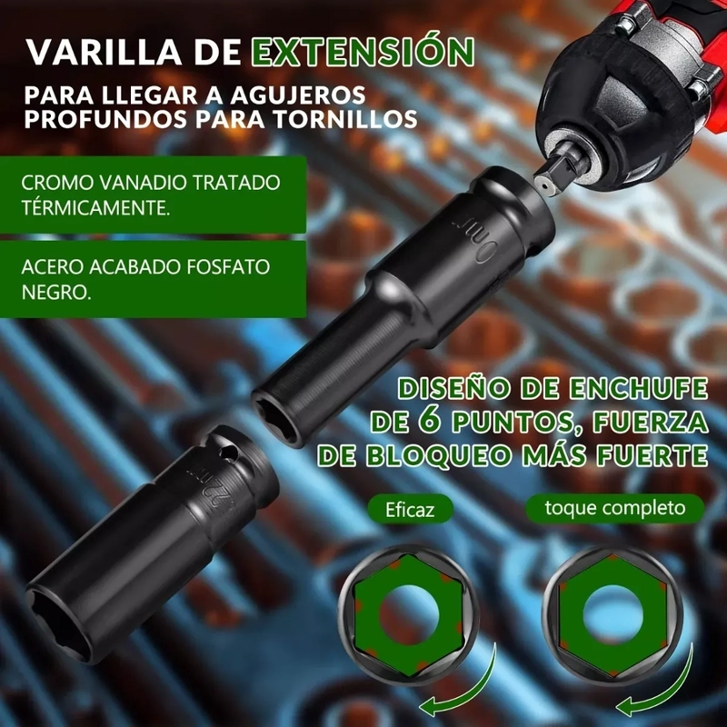 JUEGO HERRAMIENTAS LLAVE VASO KIT MECANICAS DADOS 10PZS VERDE MUSGO - 6