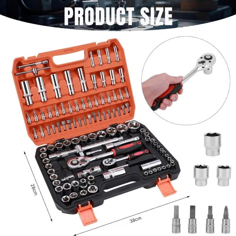 JUEGO CAJA SET DADOS CROMO VANADIUM PROFESIONALES 108 PIEZAS NARANJA - 2