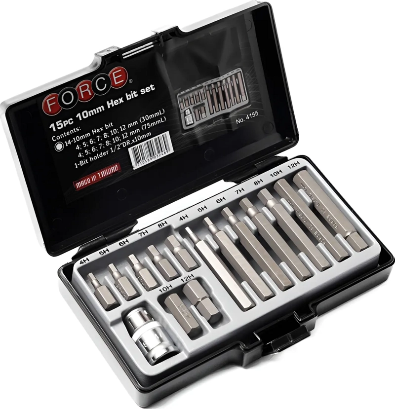 JUEGO PUNTAS ALLEN Y DADO 1/2´´ 4 A 12MM 15PZ 4155 FORCE NEGRO - 7