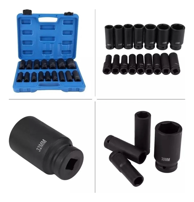 JUEGO KIT SET DADOS DE IMPACTO 1//2, 16 PIEZAS DE 10 A 32 MM - 1