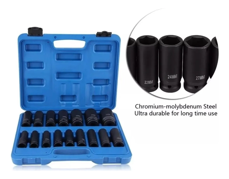 JUEGO KIT SET DADOS DE IMPACTO 1//2, 16 PIEZAS DE 10 A 32 MM - 2