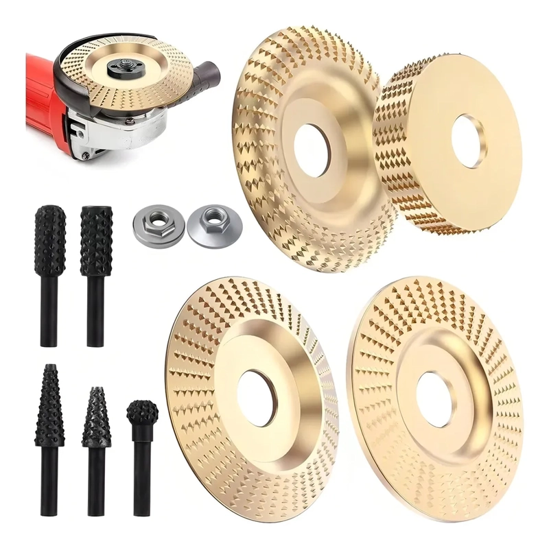 JUEGO DE 4 DISCOS PARA TALLAR MADERA+JUEGO DE 5 ESCOFINAS COLOR AMARILLO - 3