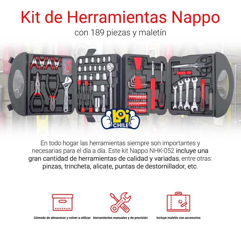 KIT DE HERRAMIENTAS NAPPO 189 PIEZAS Y MALETIN - 1