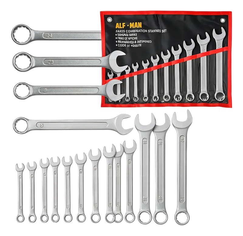 SET LLAVE COMBINADA 14 PIEZAS CROMADO SET LLAVE CORONA COLOR NEGRO - 3