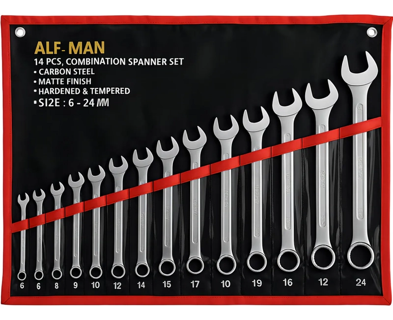 SET LLAVE COMBINADA 14 PIEZAS CROMADO SET LLAVE CORONA COLOR NEGRO - 5