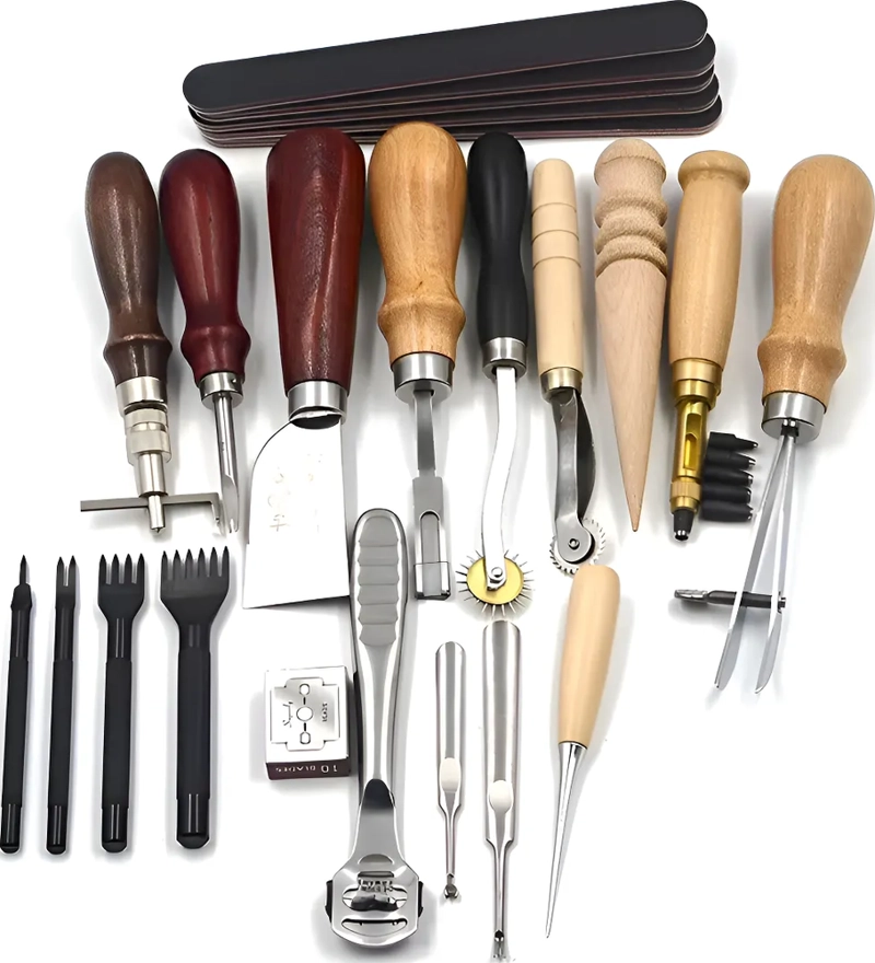 KIT DE 18 HERRAMIENTAS PARA TRABAJO EN CUERO ARTESANIA . - 3