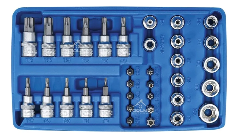 JUEGO DADOS TORX ESTRELLA 3/8 HEMBRA MACHO 34 PCS CROWNMAN COLOR CROMADO - 1