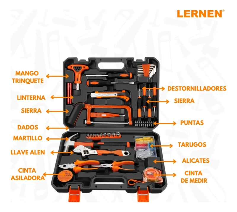 SET 150 PIEZAS HERRAMIENTAS MANUALES MALETIN PORTATIL LERNEN - 1