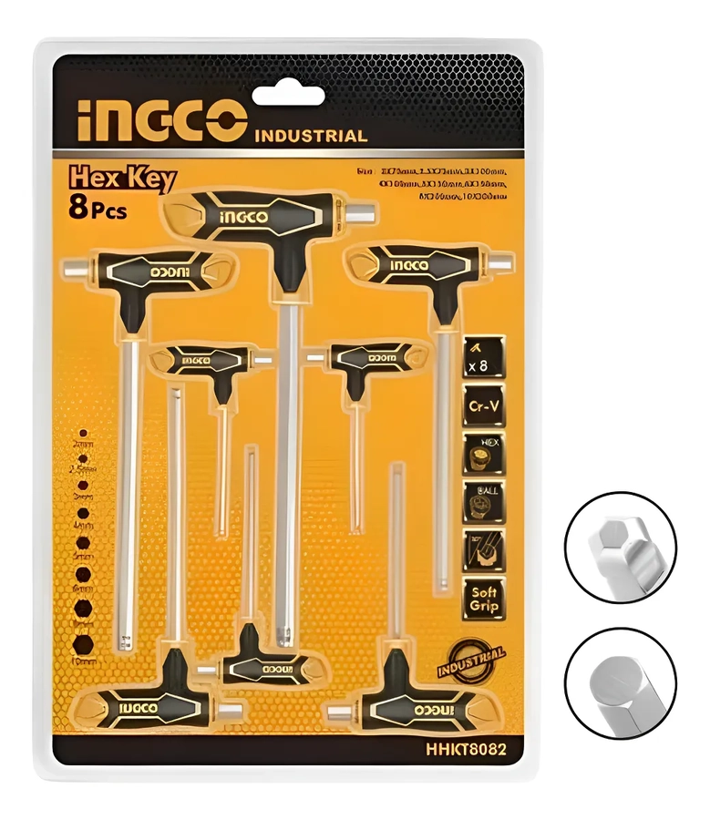 JUEGO DE LLAVES ALLEN, CABLE EN T ABOMBADO DE 2 A 10 MM - INGCO - 2
