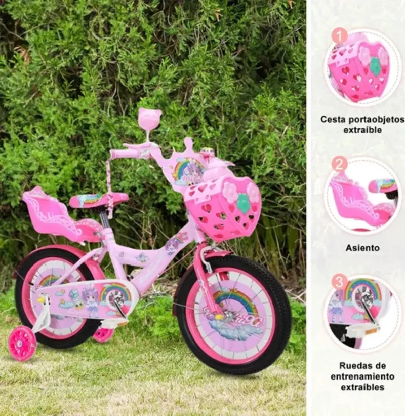 BICICLETA ARO 12 ROSADA PROTECTOR CADENA CESTA RUEDA APRENDI - 3