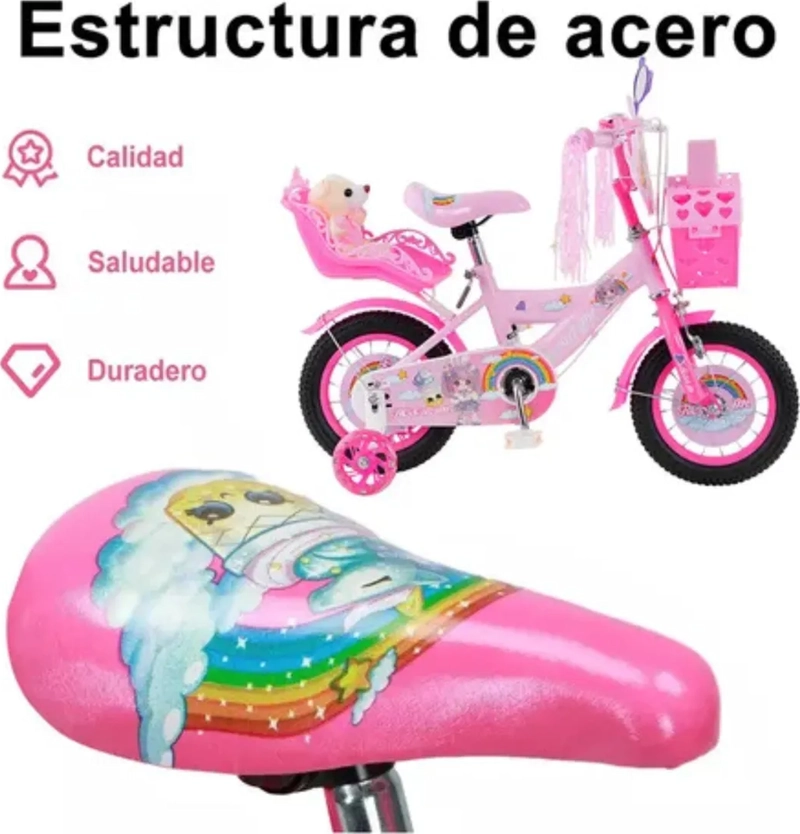 BICICLETA ARO 12 ROSADA PROTECTOR CADENA CESTA RUEDA APRENDI - 6