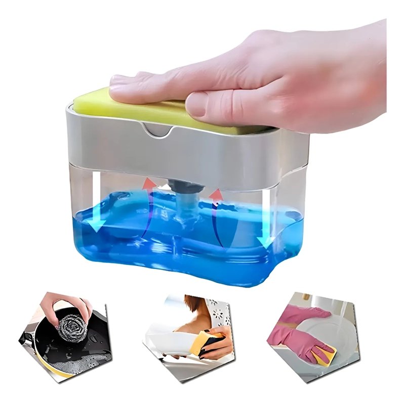 DISPENSADOR DE JABON LIQUIDO + ESPONJA PARA AYUDIN - COCINA COLOR REFERENCIAL - 4
