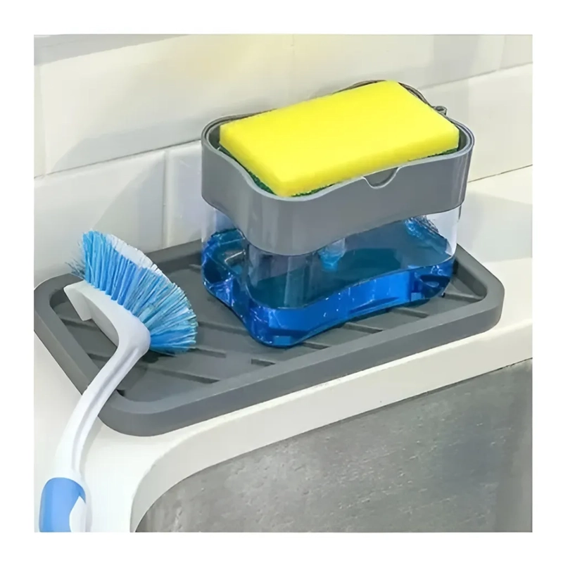 DISPENSADOR DE LAVA LOZAS MANUAL CON ESPONJA CON RECIPIENTE - 2