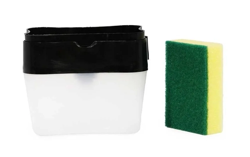 DISPENSADOR DE LAVALOZAS MANUAL PARA LA COCINA + ESPONJA NEGRO - 1