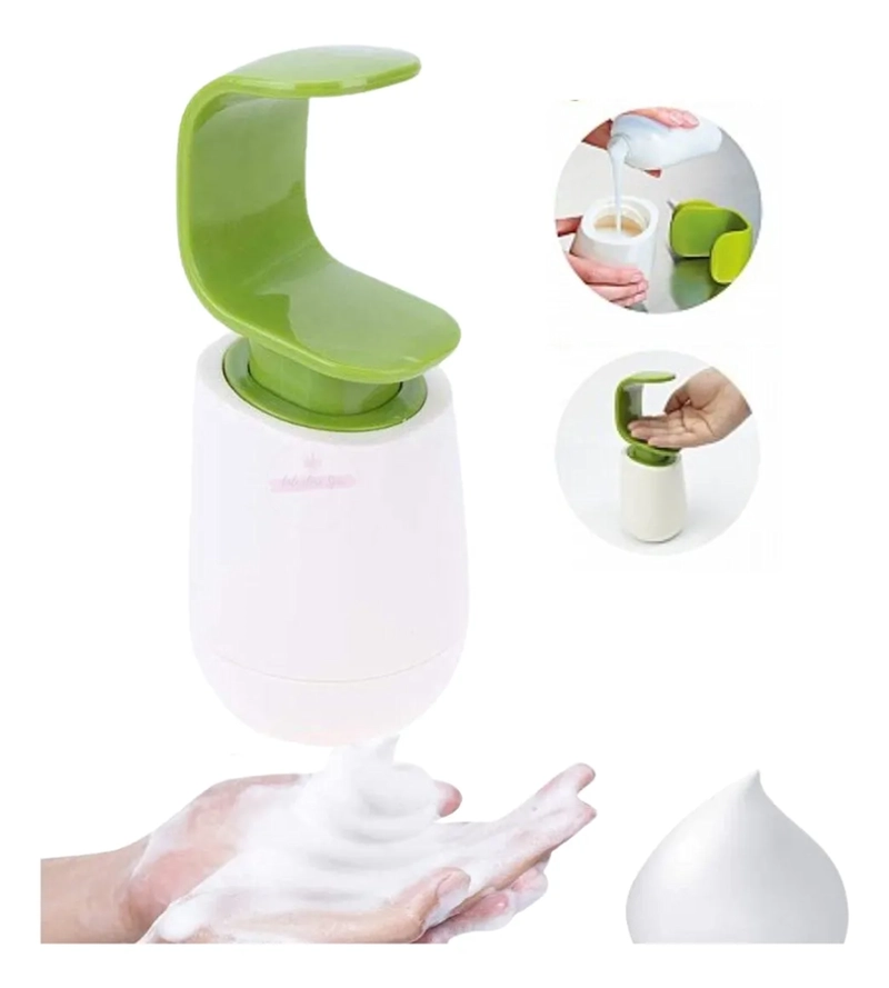 DISPENSADOR JABON LIQUIDO GEL SHAMPOO BLANCO CON VERDE - 2
