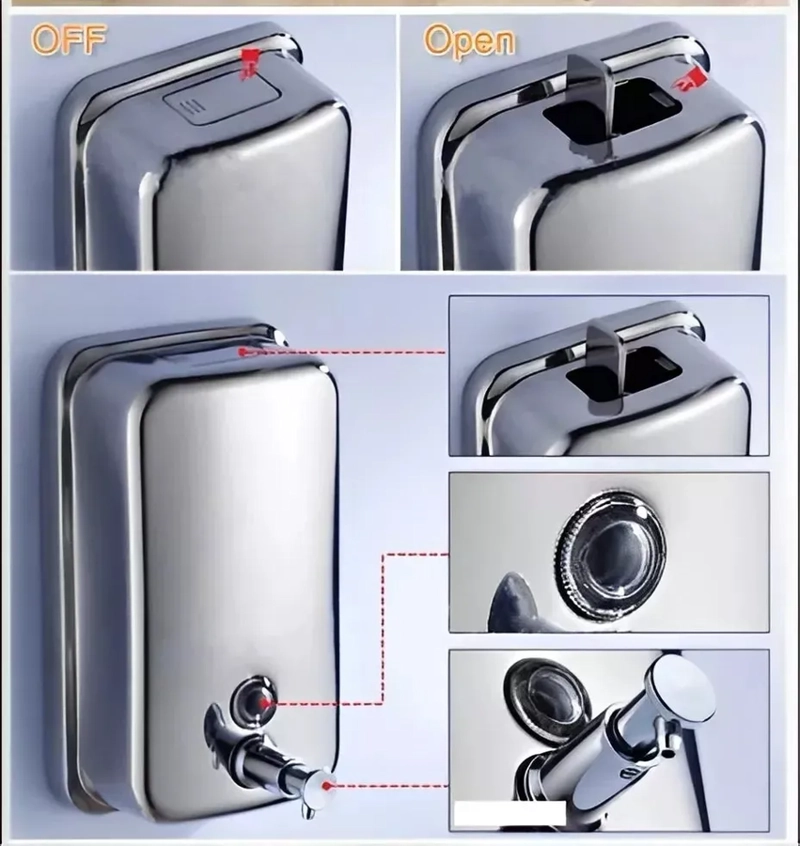 DISPENSADOR JABON MURO ACERO INOXIDABLE 500ML PLATEADO TAUMM - 5