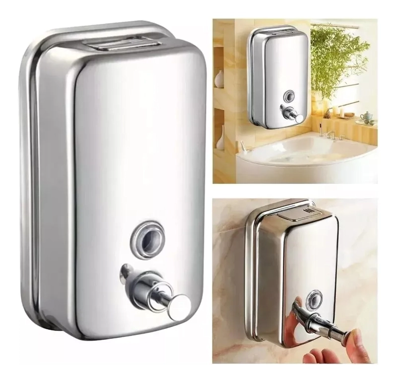 DISPENSADOR JABON MURO ACERO INOXIDABLE 500ML PLATEADO TAUMM - 6